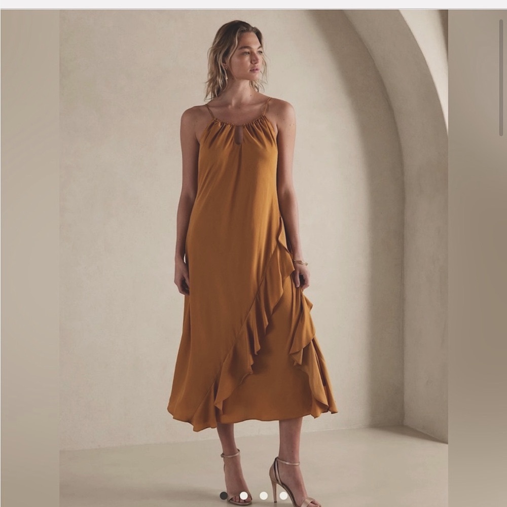 Banana Republic RUFFLE MAXI DRESS/Golden Grass/ fits regular S MSRP $140